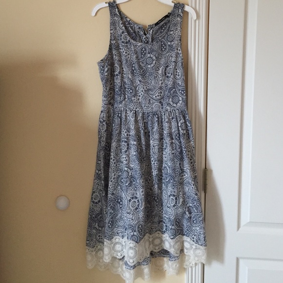 hi-low blue paisley dress-