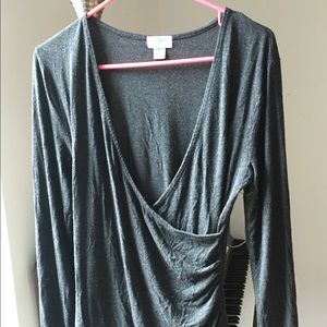 Gray long sleeve faux wrap shirt