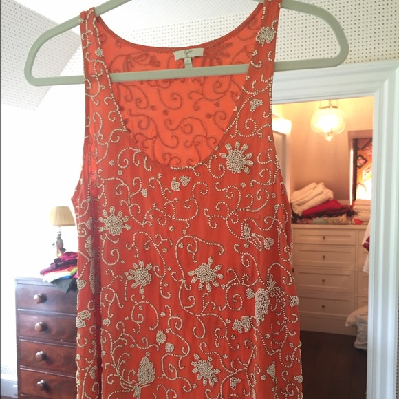 Joie orange, white and turquoise beaded tank