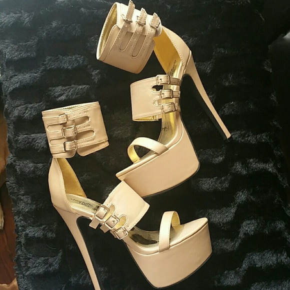 Beige platform heels