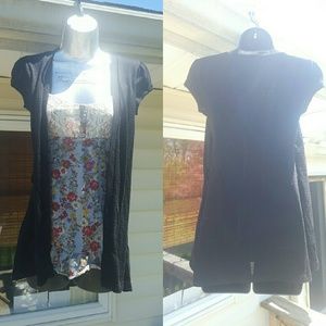 One-piece blouse and light sweater combo