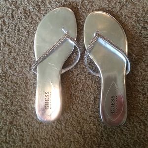 Dressy silver flip flops