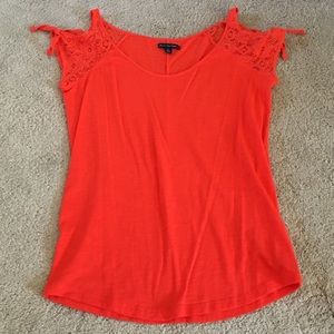 Red orange cotton t shirt with lace sleeves