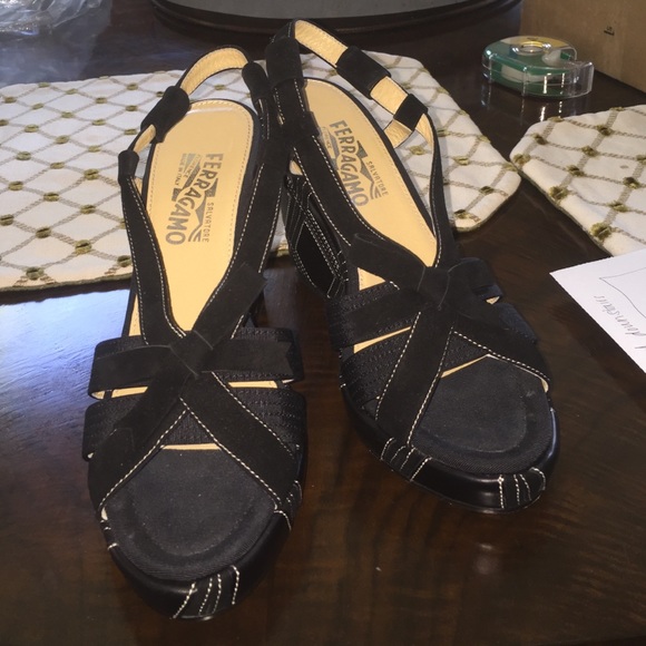 Salvatore Ferragamo black wedges size 8