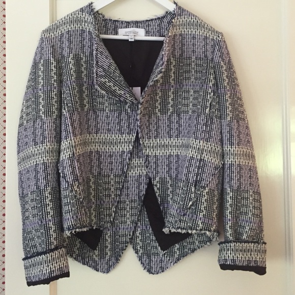 blue, lavender and white jacket