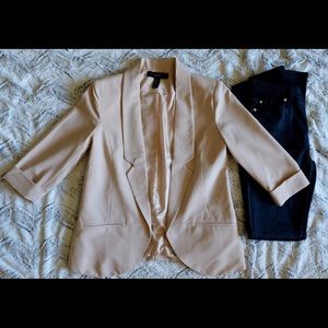 Forever 21 Cream Beige Cuff Blazer Jacket