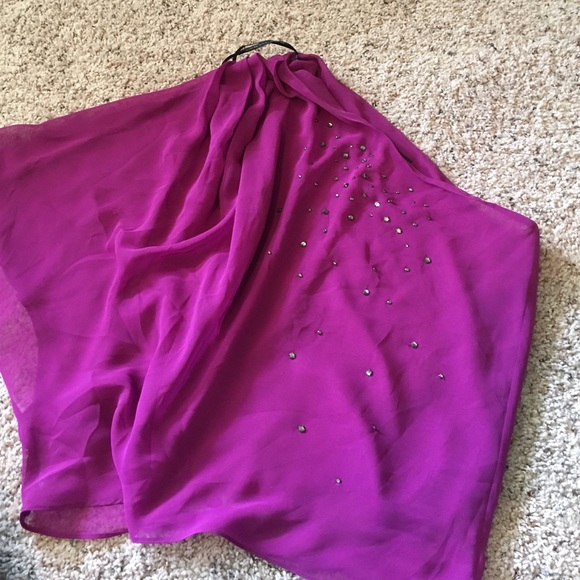 Purple with grey crystals. One shoulder blouse.