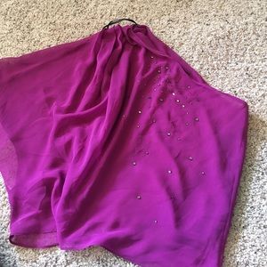 Purple with grey crystals. One shoulder blouse.