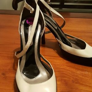 Black and white patent leather shoes