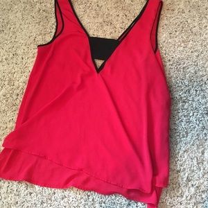 Red with black trim V-neck shirt