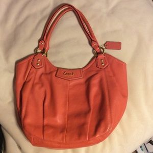 Authentic Peach Leather Tote Satchel Handbag