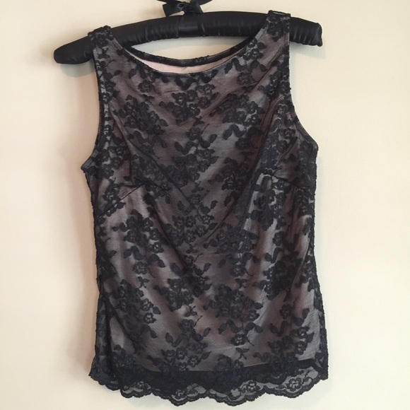 Tops - Black lace top with nude slip