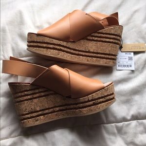 Zara Leather Cork Wedge Heels