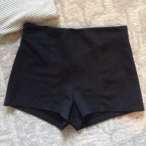 Black Textured Knit High Rise Shorts