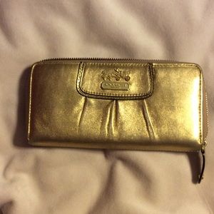 Authentic Gold Coach Leather Accordion Wallet