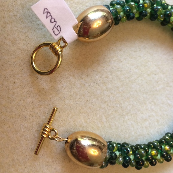 FINAL SALE PRICE 8" Handmade Braided Bead Bracelet in Greens - Picture 2 of 3