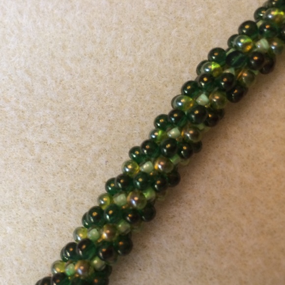 FINAL SALE PRICE 8" Handmade Braided Bead Bracelet in Greens - Picture 3 of 3