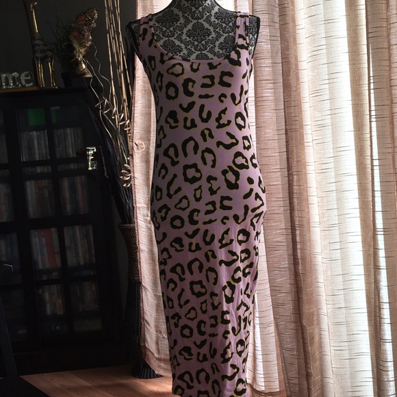 ASOS pink leopard calve length bodycon style dress