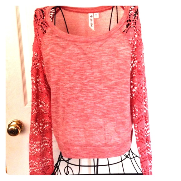Pink top with lace sleeves