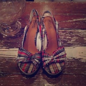 Preppy, Plaid Wedge Sandals