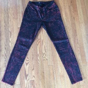 [Forever 21] Red and black "acid wash" look jeans