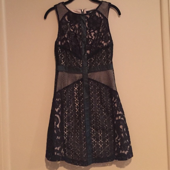 Black lace and faux leather detail dress