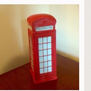 Red wooden decorative telephone booth