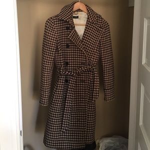 J. Crew pea coat, black/brown houndstooth
