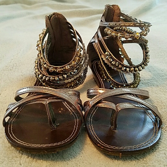 Beaded metallic bamboo sandals