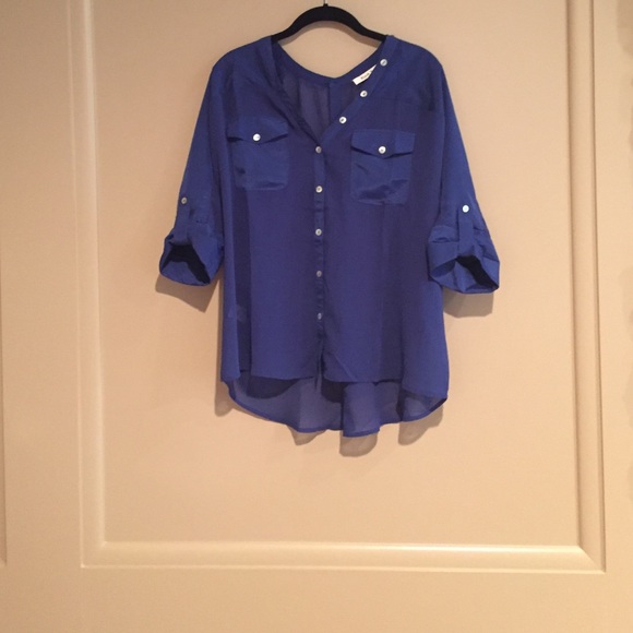 Blue chiffon blouse with button details