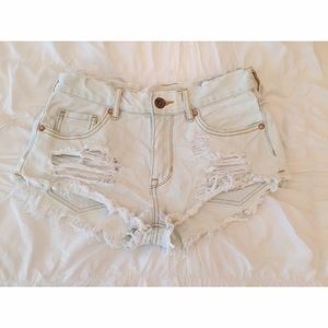 High-rise Distressed Denim Shorts