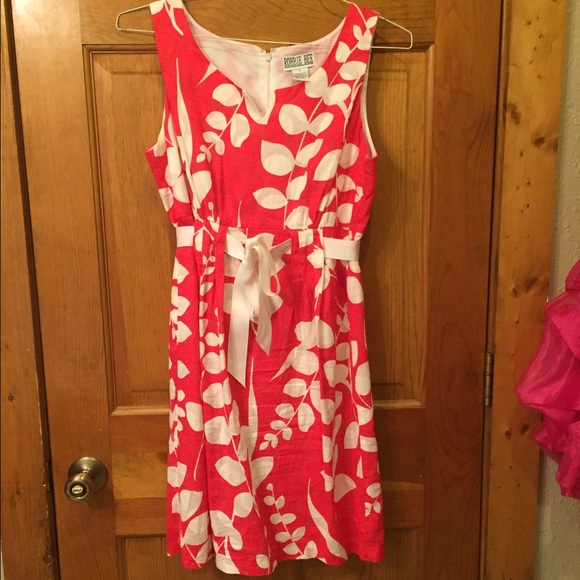 Red and white flowery dress