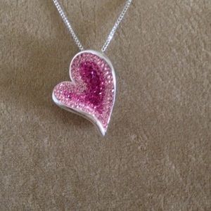 Sterling silver pink crystal heart necklace