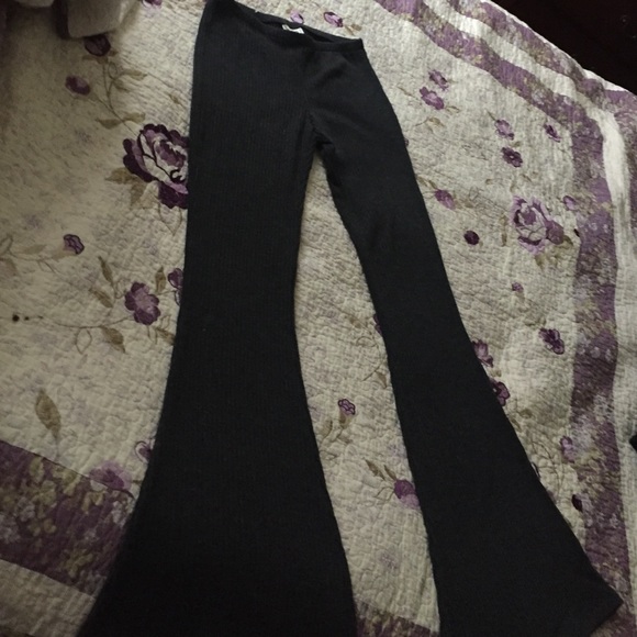 Rib Knit Gray Flare Pants