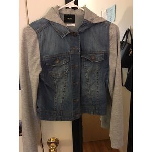 HOODED LONG SLEEVE DENIM VEST