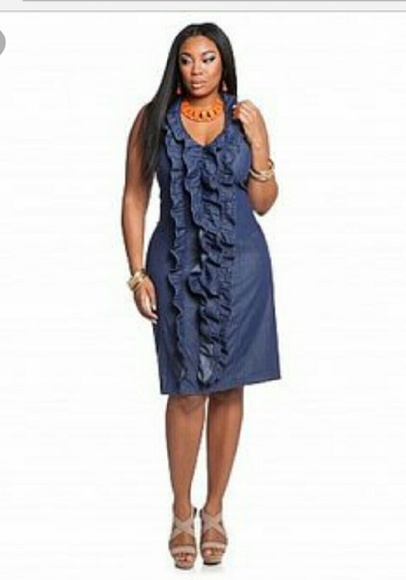 Ashley Stewart Denim Haltered Ruffle Dess
