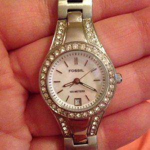 Women's Fossil Watch-Crystals and Mother of Pearl