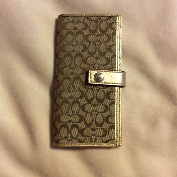Authentic Coach Brown/Tan/Gold Credit Card Wallet