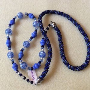FINAL SALE PRICE 26" Handmade Cont. Braided Lampwork Blues Necklace