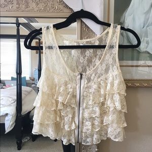 LF's MILLAU festival crop top cream lace tiered XS