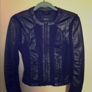 BNCI black leather jacket with crotchet detail