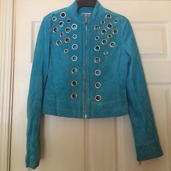 Cache turquoise suede leather jacket . Size 10