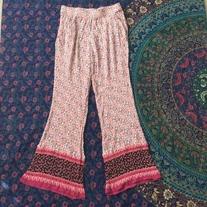 Pink Floral Flare Hippie Palazzo Pants