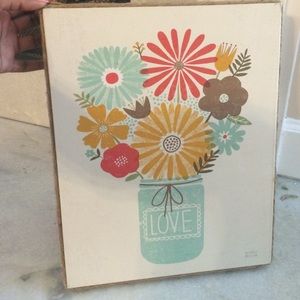 Teal Mason Jar Wall Art with Burlap Frame