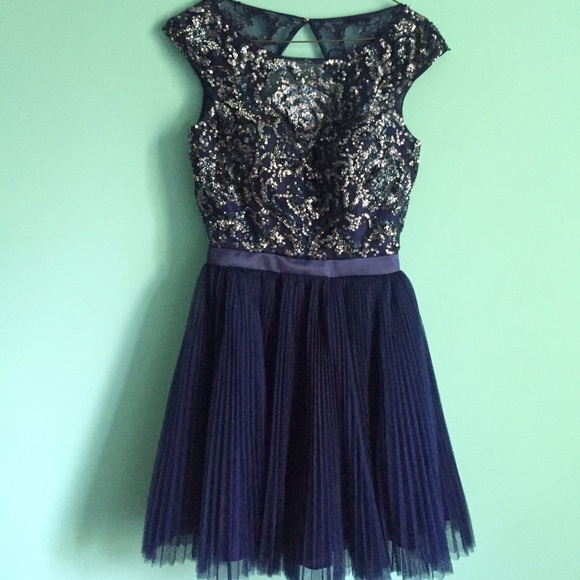 Navy, backless Sherri Hill Prom Dress