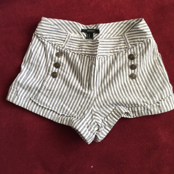 Blue and White Striped Forever21 Shorts