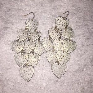 Gold and White Heart Dangling Earrings
