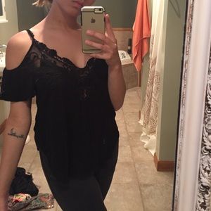 Black and lace off the shoulder top