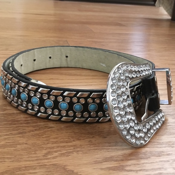 Genuine leather jeweled belt