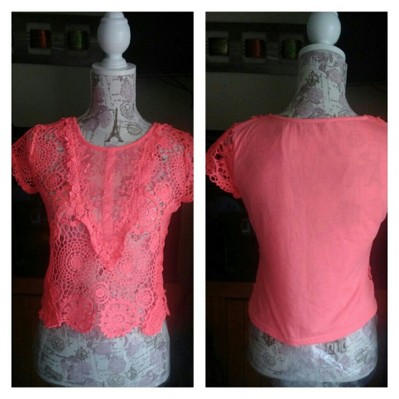 Tops - Charlotte Russe Vibrant neon coral crop top.